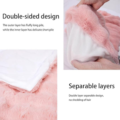 Luxury Faux Fur Throw Blanket 3D Bubble for Couch - Fluffy Blanket Double-Sided Non-Shedding, 60x80 Inches, Fits Bed/Car/Camping/Patio, Gift for Women,Room Decor,Pink ﻿