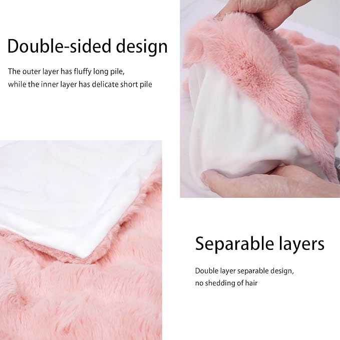 Luxury Faux Fur Throw Blanket 3D Bubble for Couch - Fluffy Blanket Double-Sided Non-Shedding, 50x60 Inches, Fits Bed/Car/Camping/Patio, Gift for Women,Room Decor,Pink