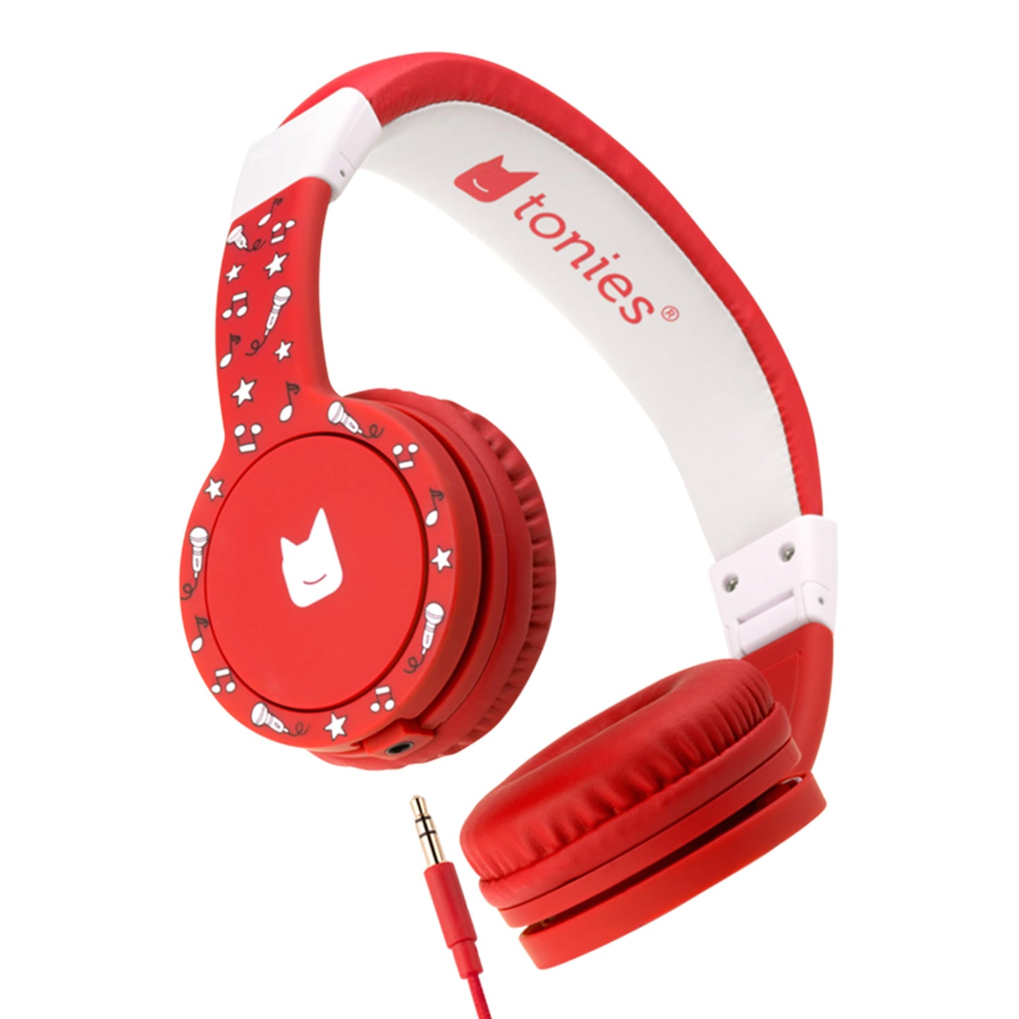 Tonies Foldable Wired Headphones for Kids - Comfortably Designed to fit On-Ear - Works with Toniebox 1 and All 3.5mm Devices - Red