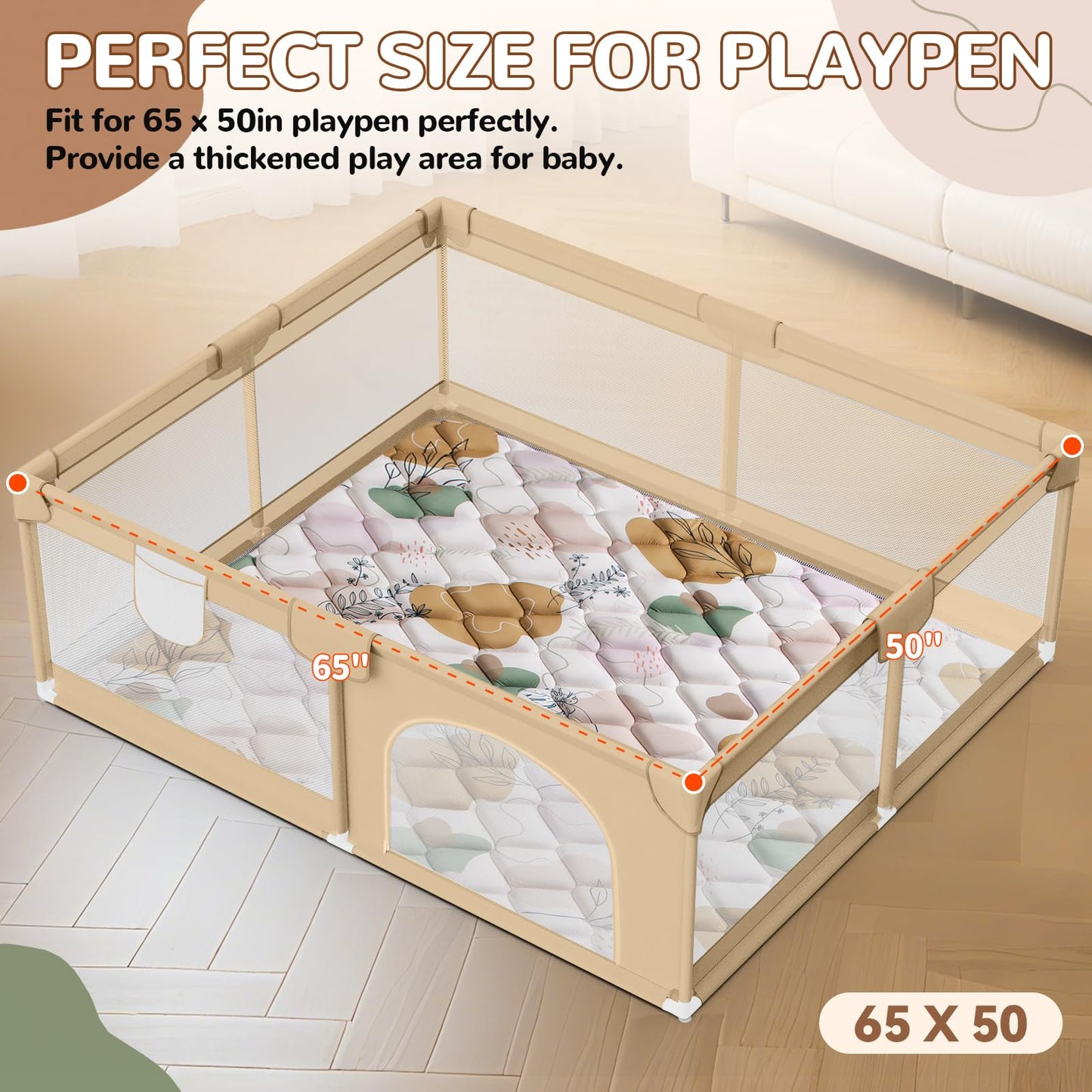 Dessports Boho Baby Play Mat - 65x50 Foldable Machine Washable Thick Sponge Padded Floor Mat - Non Slip Tummy Time Playpen Rug for Indoor Outdoor Room Decor