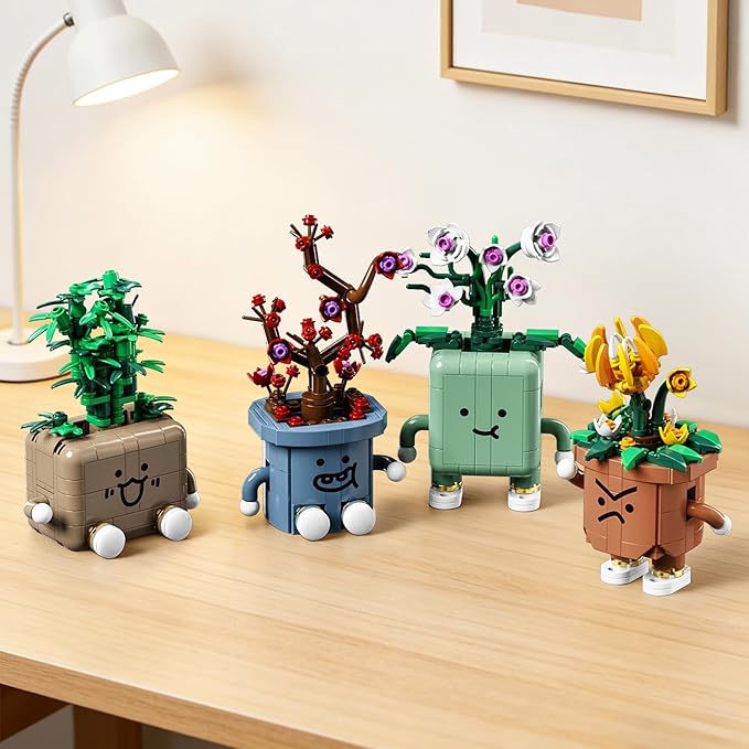 4 Pack Botanicals Flowers Plants Building Set Botanical Collection Blocks Toy for Adults and Kids DIY Home Desk or Shelf Decor Gift for Valentine’s Day
