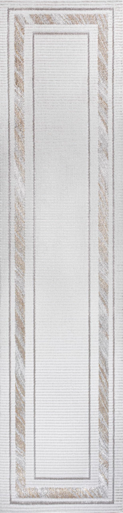 JONATHAN Y Marble Pattern High-Low Silver/Gold Runner Rug, 2x8, Athens Classic Border, Easy-Cleaning for Living Room, Bedroom, Kitchen, Pet Friendly, Non-Shedding (CAR102C-28)