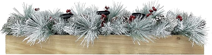 Fraser Hill Farm Snowy Pine Christmas Tabletop Pillar Candle Holder, 42 Inch Length | Decorated with Pinecones and Red Berries | Holds 5 Pillar Candles | Perfect Holiday Decoration | FF042CHTT011-0SN