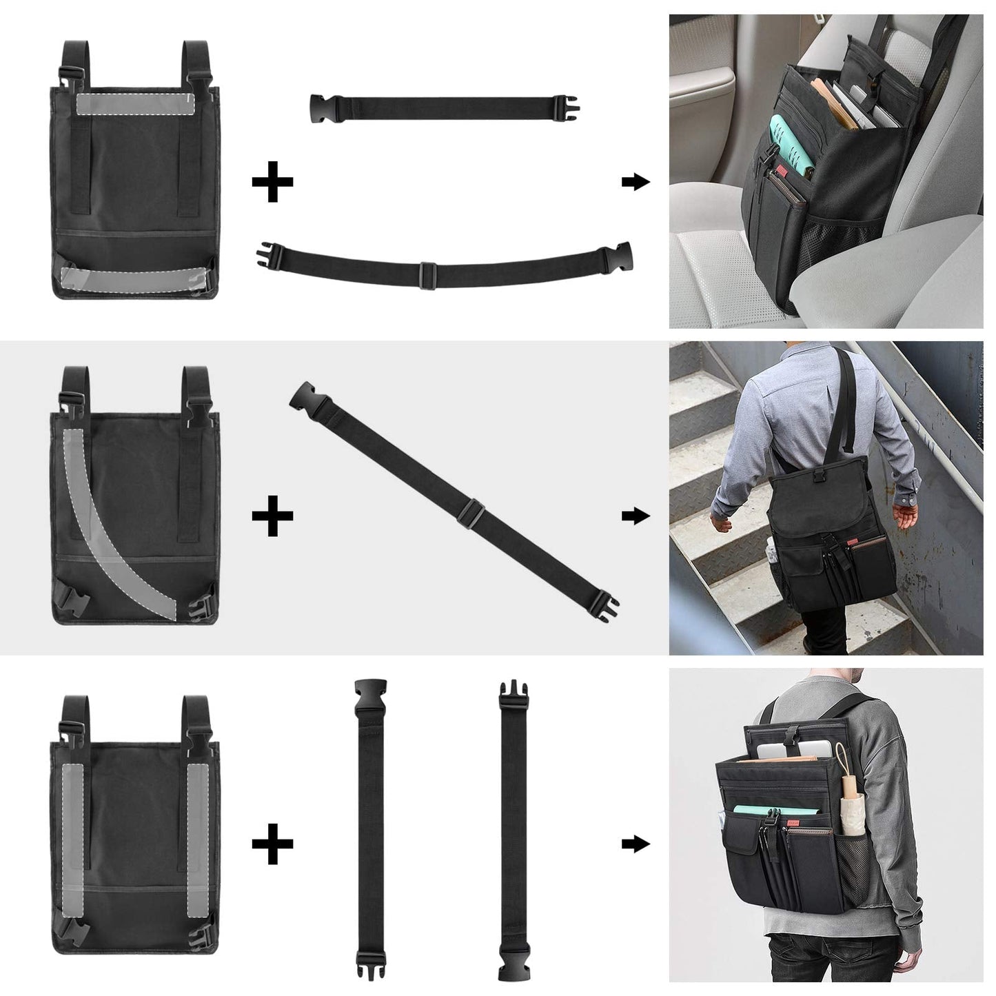YOOFAN Car Front Seat Organizer with Laptop/Tablet Storage Pockets, Passenger Seat Organizer with Cover, Mobile Office&Car Accessories for Drivers Police Office&Work Men, Black