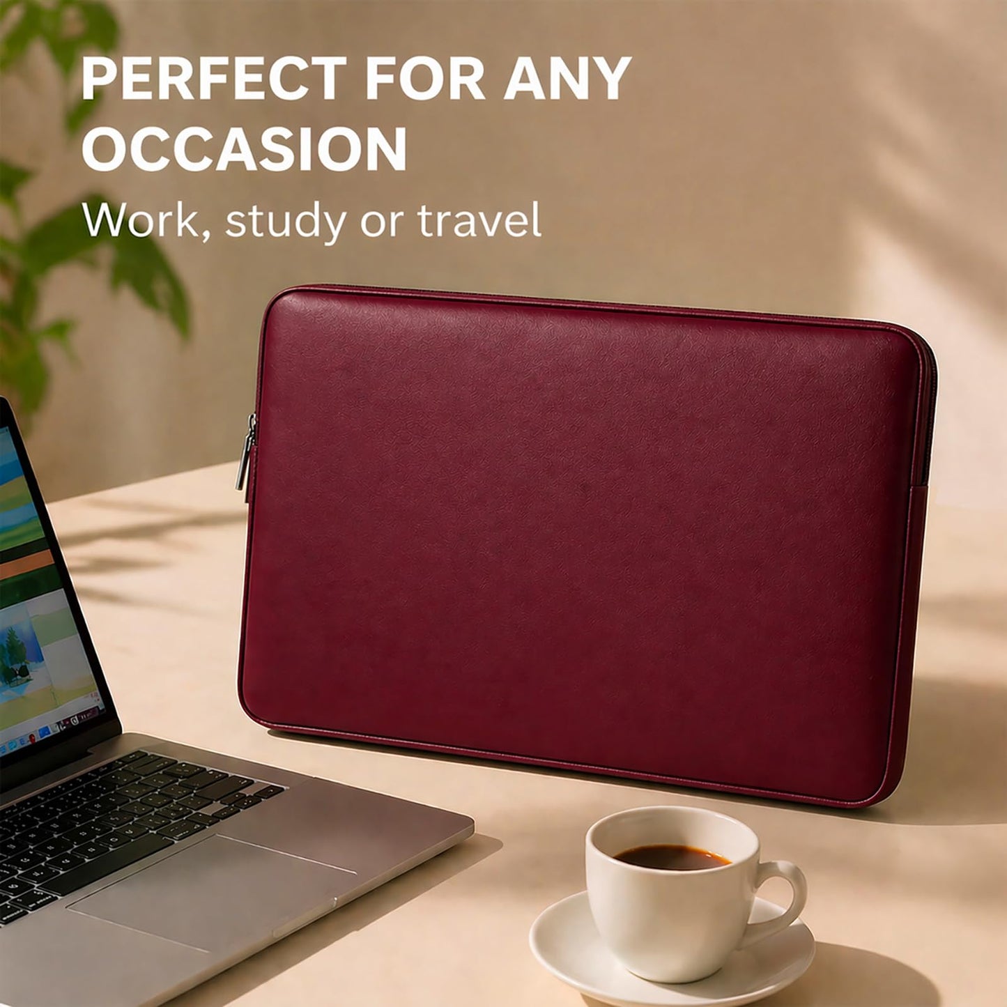 RAINYEAR 15.6 Inch Laptop Sleeve Soft PU Leather Case Protective Water Resistant Zipper Padded Cover Carrying Bag Compatible with 15.6" Notebook Computer Chromebook(Red)