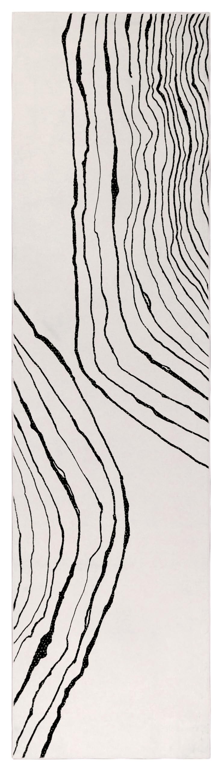 GLN Rugs Contemporary - Thassos - Machine Washable Runner Rug, Modern Washable, Non Slip, Low Pile Area Rug, Hallway, Bedroom, Kitchen Rug - Easy Clean (2'6" x 10' Beige Black)