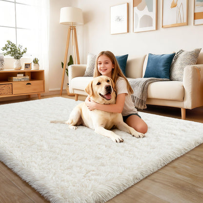 Rug for Living Room Bedroom, 5x7 Area Rugs for Living Room, Ultra Soft Modern Shaggy Carpets Fuzzy Rug for Boys Girls Dorm Nursery Home Decor Aesthetic, Upgrade Non-Slip Durable, Cream White