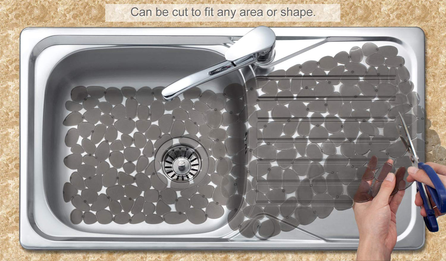 Bligli Pebble Sink Mat for Stainless Steel/Ceramic Sinks, 2 Pack PVC Sink Protectors Mats for Bottom of Kitchen Sink, Dish Drying Mat for Dishes and Glassware, 15.7 x 11.8 inch, Grey
