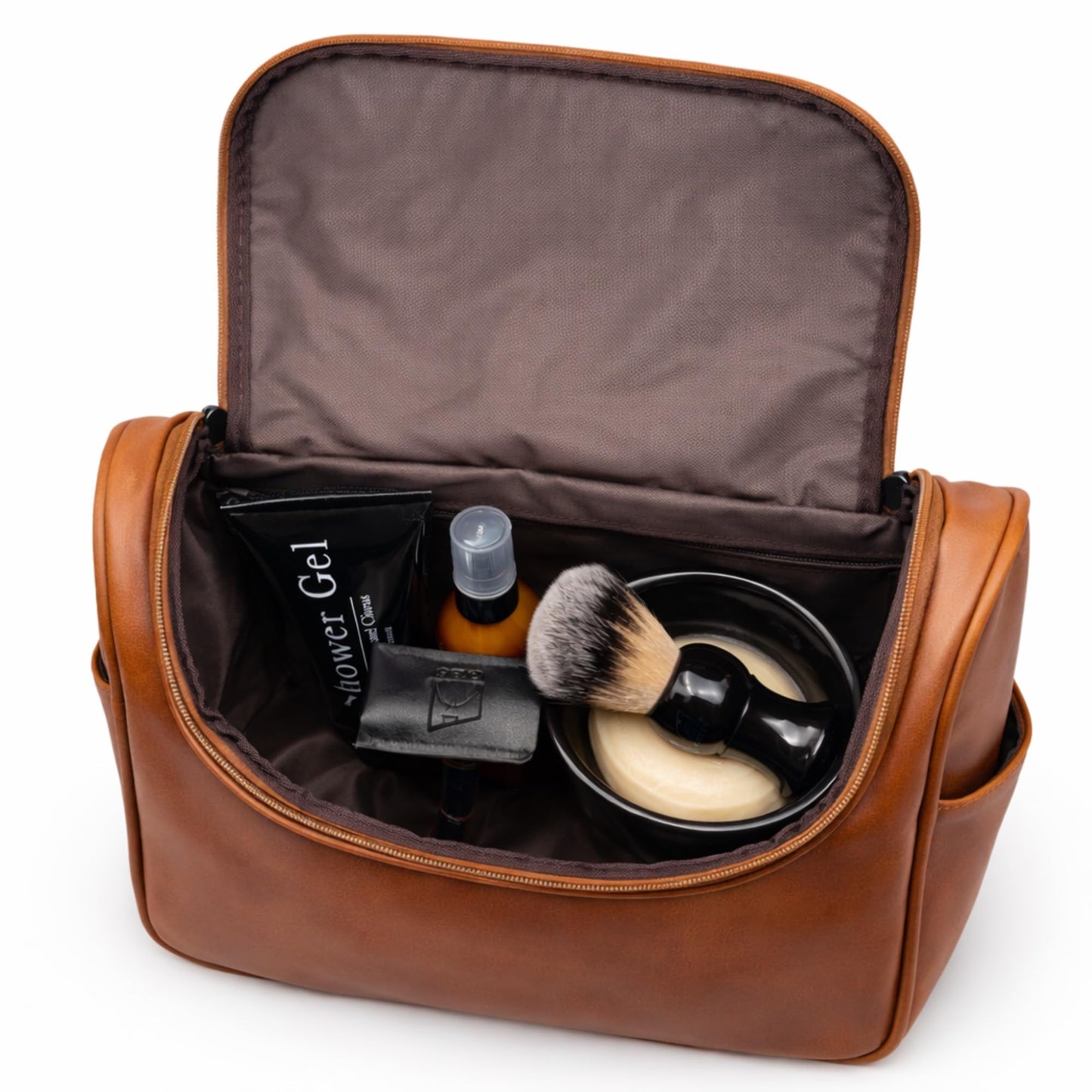 G.B.S GENTS Faux Leather Men’s Toiletry Bag – Travel Dopp Kit with Zippered Compartments, Carry Handle, Water-Resistant Lining – Shaving & Grooming Organizer for Men