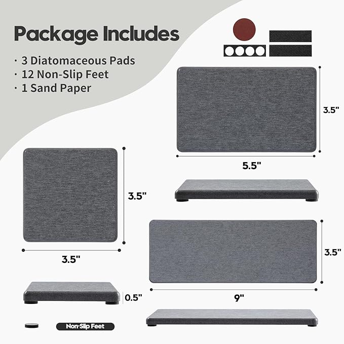 3PCS Water Absorbing Soap Dish Sponge Holder, Diatomite Stone Drying Tray Mat