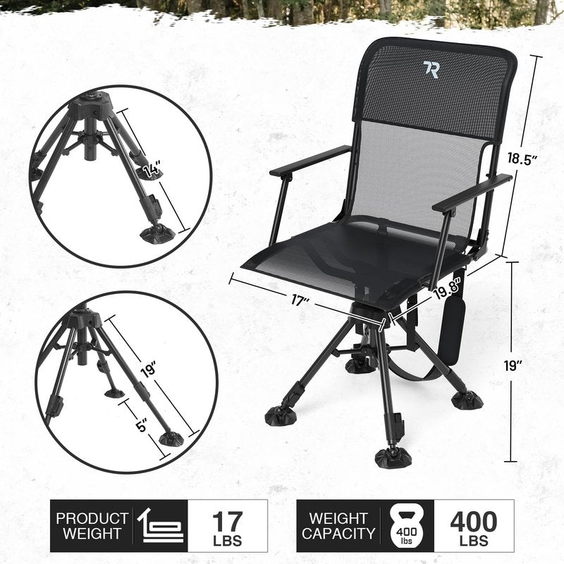 TR 360 Degree Swivel Hunting Blind Chair,400 lbs Capacity Silent,Height Adjustable Hunting Chair with Armrests,Portable Ground Hunting Seat for Deer Turkey