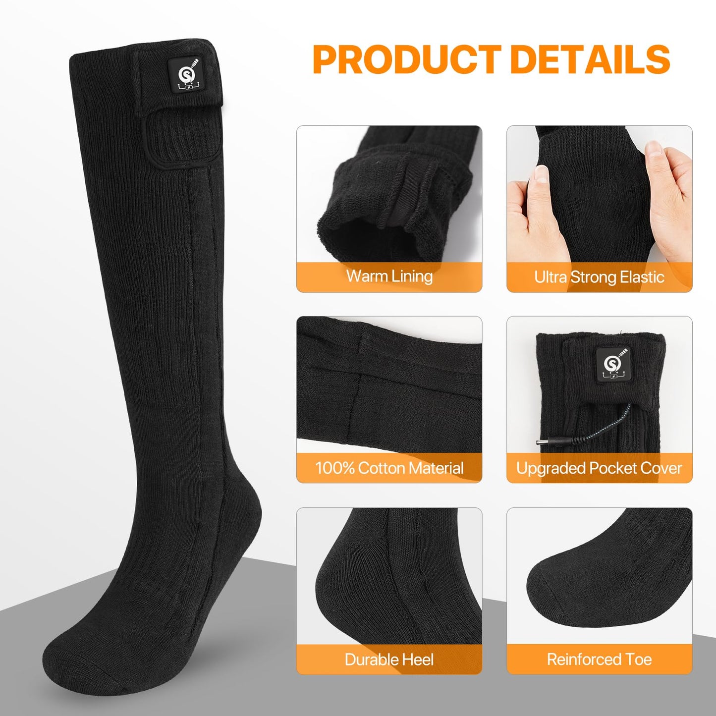 Upgraded Heated Socks,7.4V 2200MAH Electric Rechargeable Battery Heating Socks for Men Women,Winter Outdoor Sports Ski Hunting Camping Hiking Climbing Riding Motorcycle Warm Socks Foot Warmer (M)