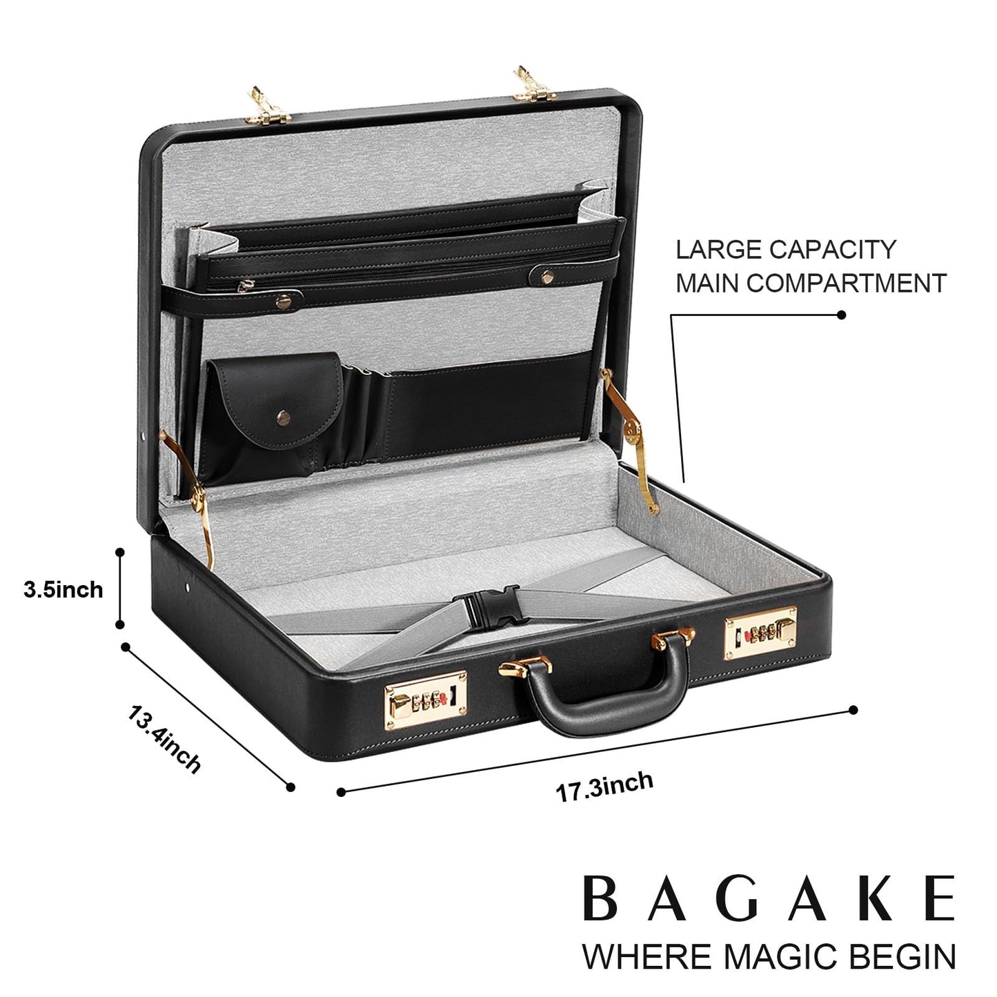 Briefcases for Men, Anti-Theft Dual Lock,16 Inch Laptop Compartment, Waterproof Faux Leather & Multi File Organizer, Professional Business Bag for Office, Work & Travel【Black]