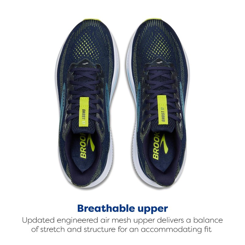 Brooks Men’s Ghost 17 Neutral Running Shoe - Peacoat/Lime/Blue - 8 Narrow