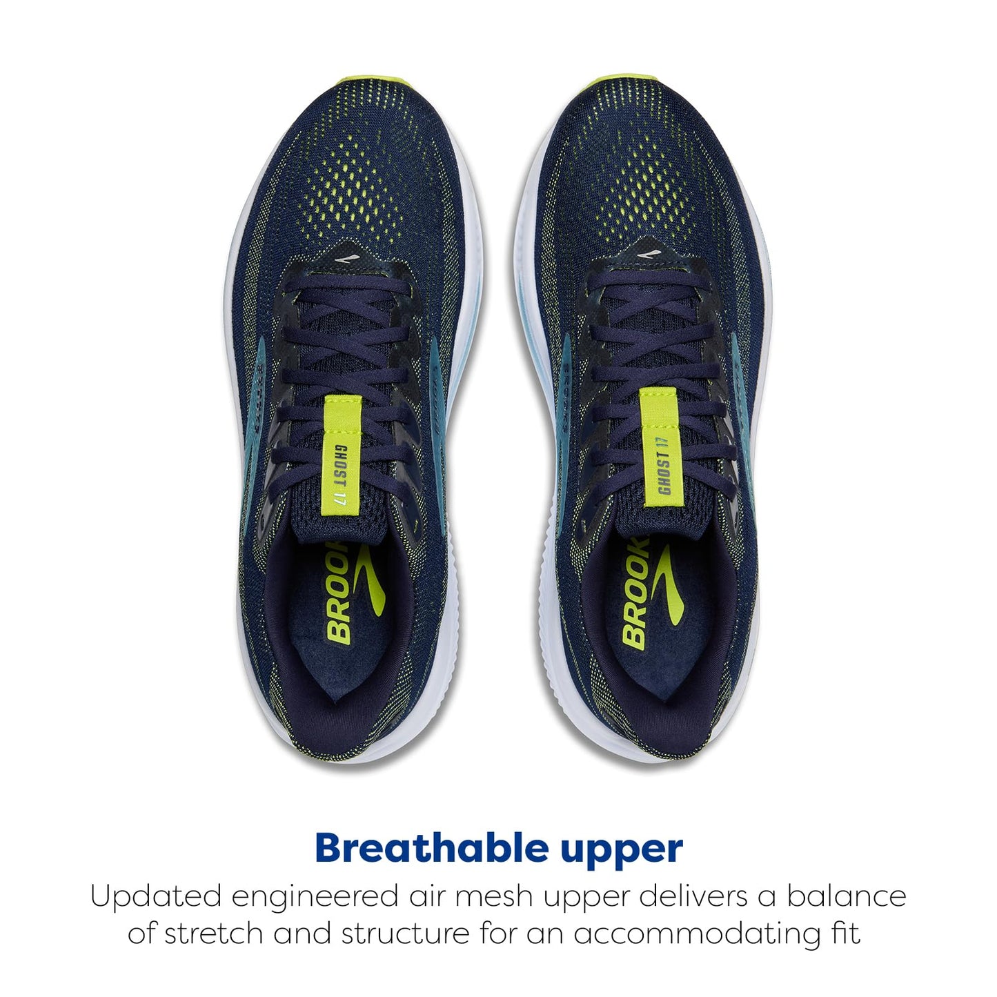 Brooks Men’s Ghost 17 Neutral Running Shoe - Peacoat/Lime/Blue - 12.5 Medium