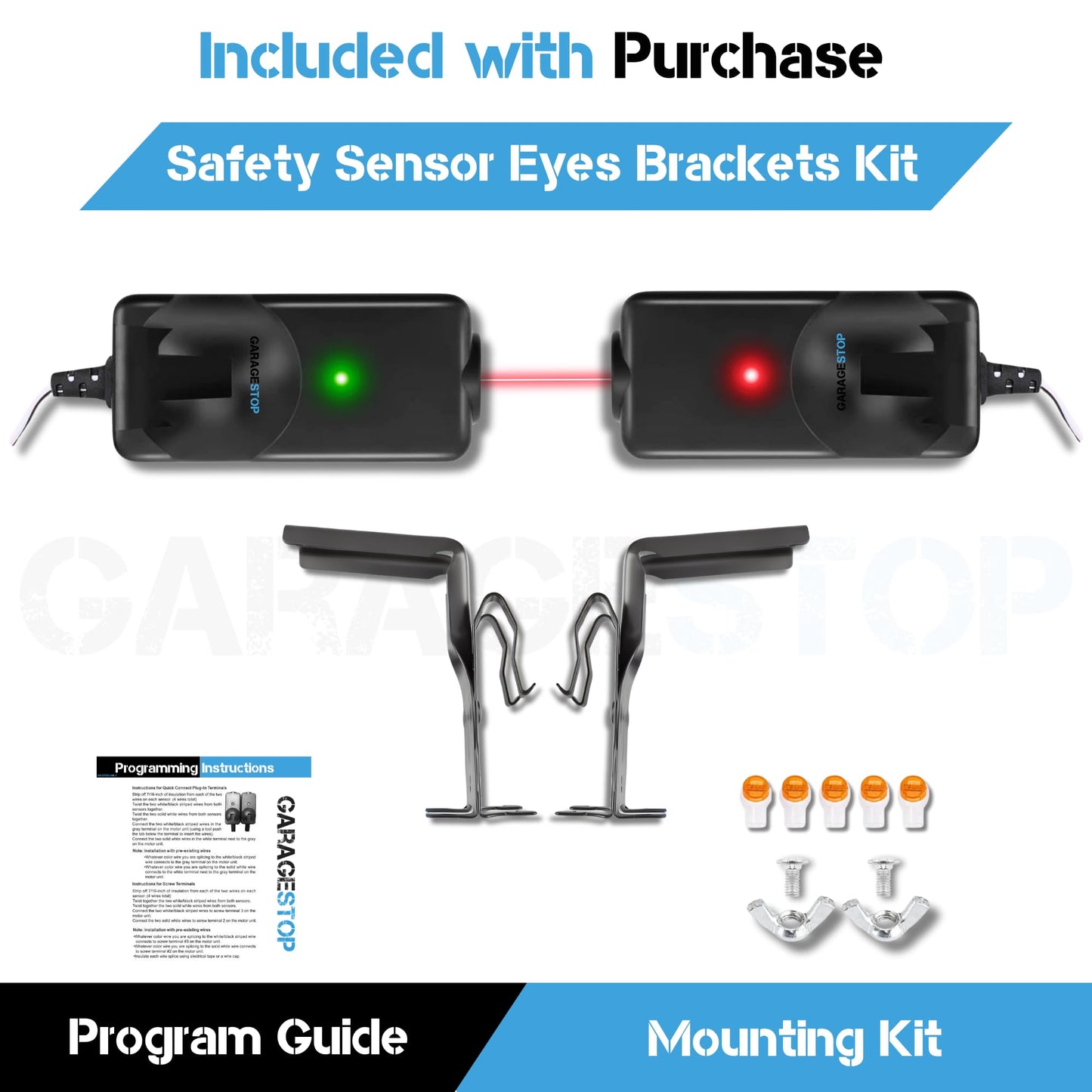 41A5034 Safety Sensors Eyes & Brackets Kit, Compatible with Craftsman Liftmaster Sears Chamberlain Garage Door Openers After 1997, Garage Door Sensor Replacement Kit