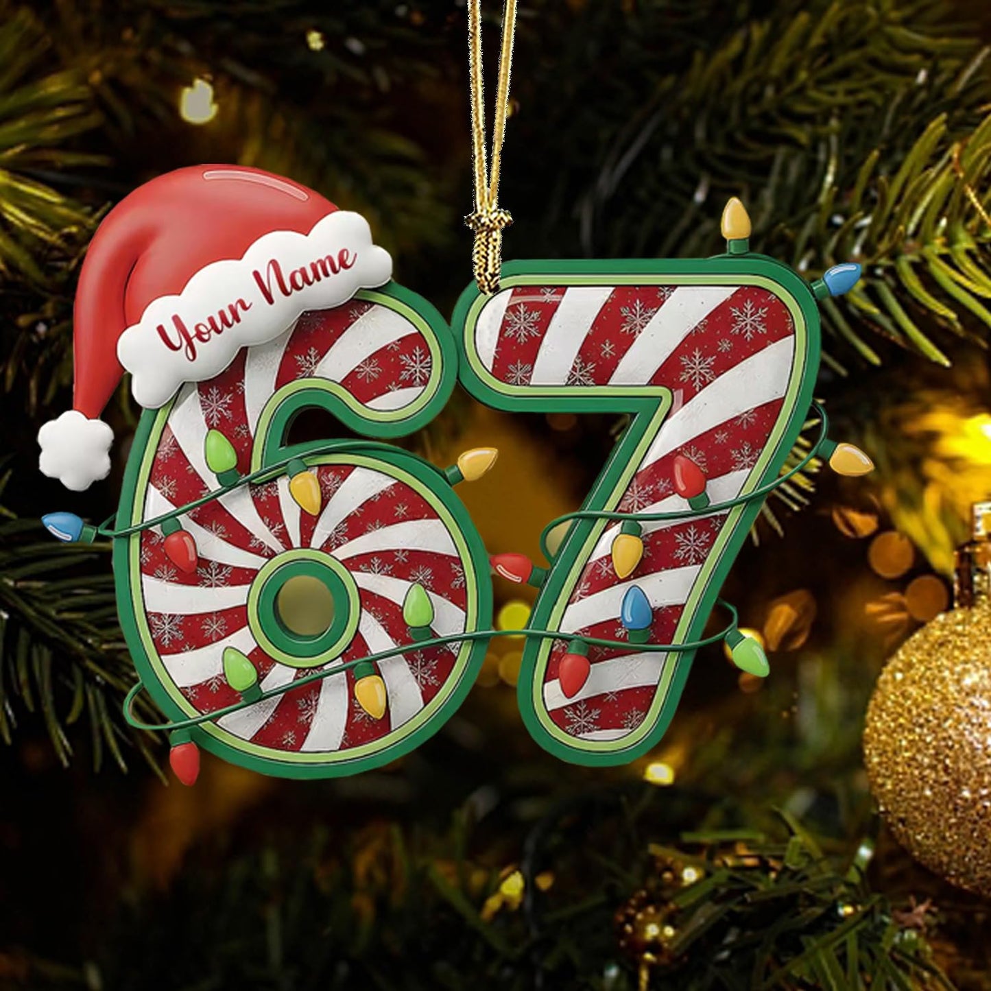67 Christmas Tree Decoration,6Pcs Fun 67 Christmas Ornament, Cute 67 Ornament Xmas Tree Accessories Christmas Pendants Hanging, Santa Hat Cane Candy Christmas Ornament