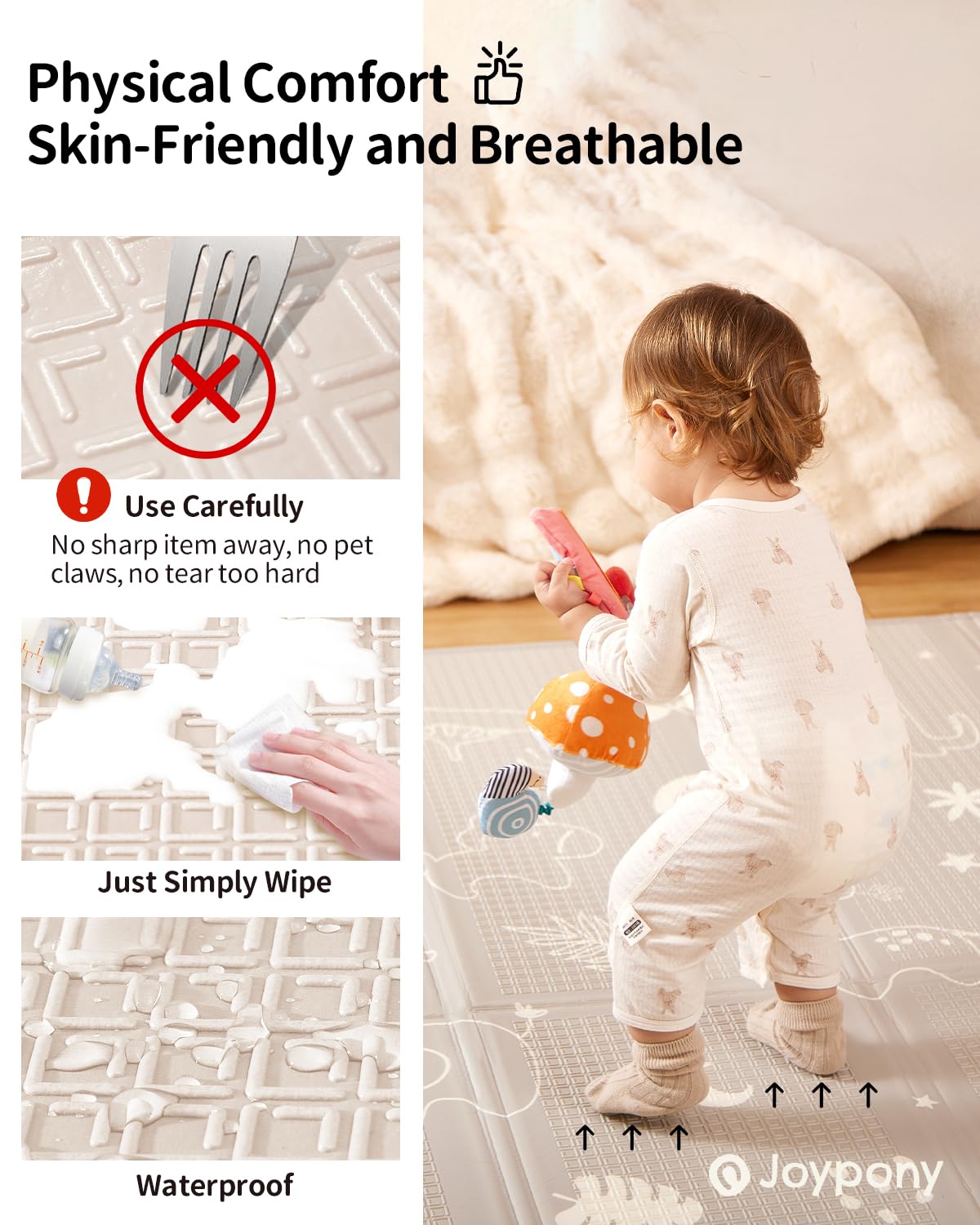 Joypony Baby Play Mat, 71x59 Inch Foldable Play Mats for Babies and Toddlers, Waterproof & Anti-Slip Portable Foam Floor Mat for Tummy Time with Travel Bag Indoor Outdoor