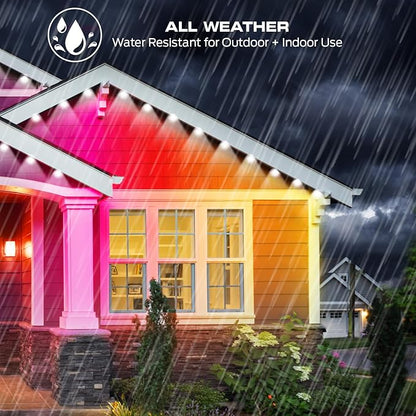 Monster Smart Permanent Outdoor Lights, 200ft, 144 LED Eaves Lights, RGB+IC+WW, Weather & Water Resistant, App & Voice Control, Compatible with Alexa & Google, Halloween, Christmas, Year-Round