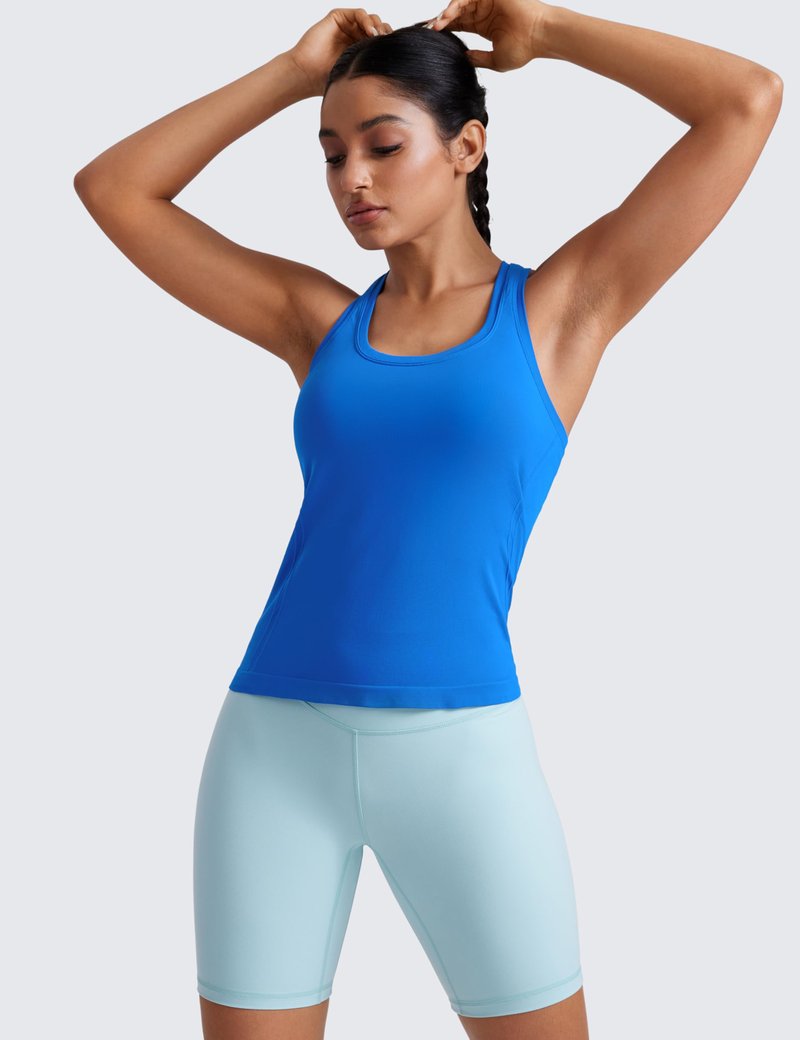 CRZ YOGA Seamless Racerback Tank Tops for Women - Gym Workout Athletic Running Sleeveless Shirts Breathable Scoop Neck Sparkle Blue Small