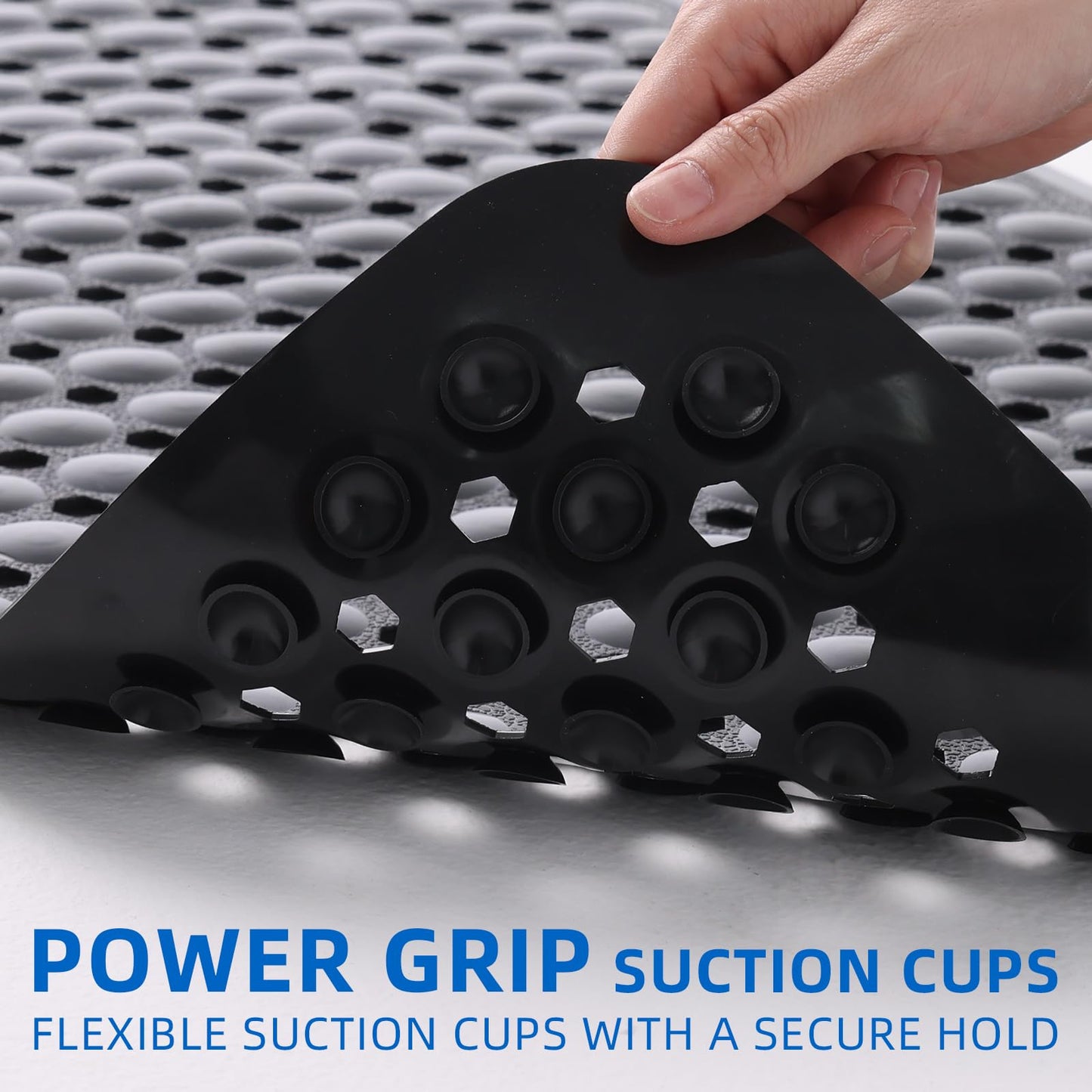 ZHICHENG Bath Tub and Shower Mats, Non-Slip 39 x 16 Inch Extra Long Bath Mat, Machine Washable Bathtub Mat with Drain Holes, Suction Cups for Bathroom (Black)