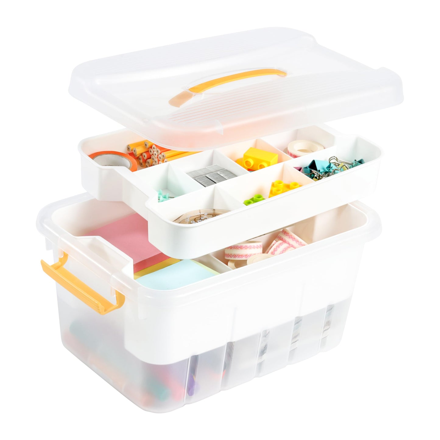 ihomecooker 13 QT Plastic Storage Box with Removable Tray Craft Organizers and Storage Clear Storage Container with lid for Arts & Crafts, Playdoh, Beads, Crayons