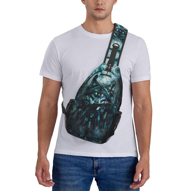 Wolf Dream Catcher Sling Backpack Chest Bag Crossbody Shoulder Bag Gym Cycling Travel Hiking Daypack For Men Women