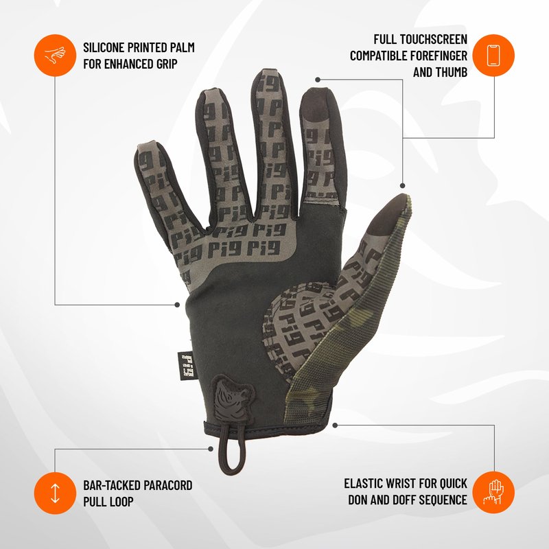 PIG FDT Delta Utility Gloves, Touchscreen Compatible, High Dexterity for Shooting Sports, 1 Pair, Multicam Black, X-Large