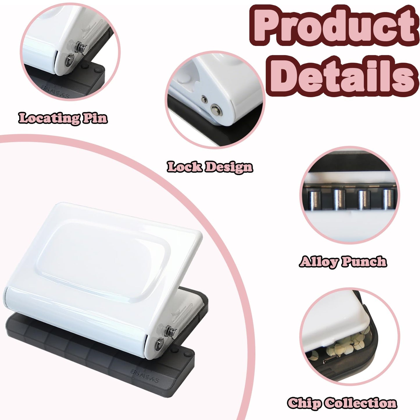 10 Hole Punch Binding Machine for Planners, Manual Paper Puncher for DIY Loose Leaf Notebooks, Includes 18 Colorful Binder Rings, Perfect for A4/A5/B5 DIY Scrapbooking, White