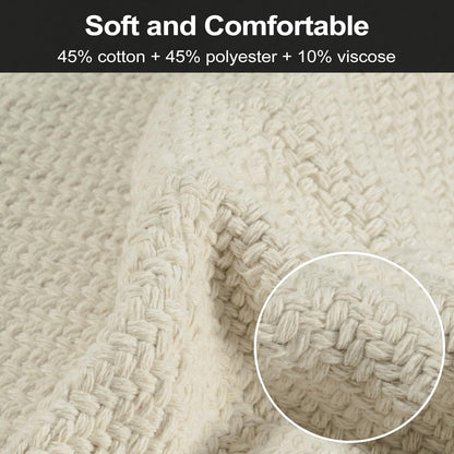 LEEVAN Washable Area Rug 4x6, Hand-Woven Cotton Living Room Rug, White Braided Bedroom Rugs, Farmhouse Indoor/Outdoor Floor Carpet for Patio, Nursery, Office, Playroom, Dining Room