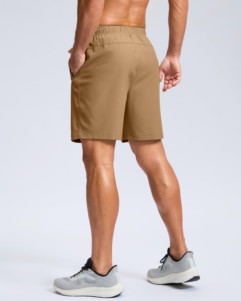 G Gradual Men's Athletic Running Shorts with Zipper Pockets Quick Dry 7"/ 5"/ 9" Workout Gym Shorts for Basketball Hiking(Dark Khaki,7L)