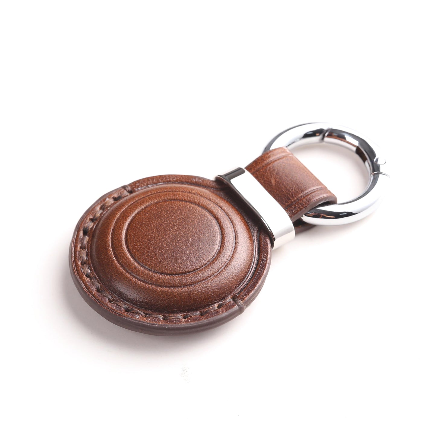 Jayanes Genuine Leather AirTag Keychain Holder - Compatible with Apple AirTag Holder Keychain, Secure Hidden Air Tag Case Cover Key Chain Ring Fob Accessories (Dark Brown)