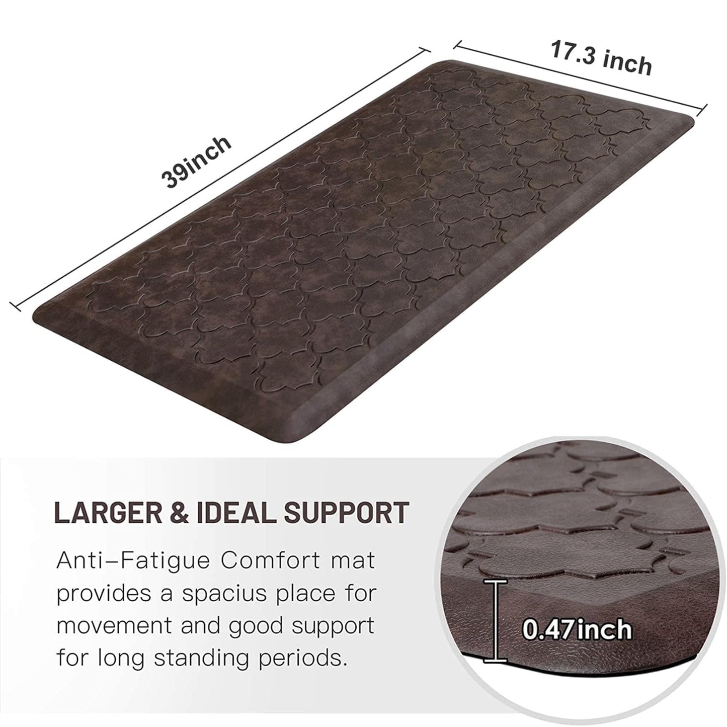 WISELIFE Kitchen Mat Cushioned Anti Fatigue Floor Mat,17.3"x39",Thick Non Slip Water Resistant Kitchen Rugs and Mats,Heavy Duty PVC Foam Standing Mat for Kitchen,Floor,Home,Desk,Sink,Laundry,Brown