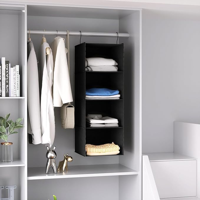 Hanging Closet Organizer, Easy Mount Foldable 4-Shelf Hanging Closet Wardrobe