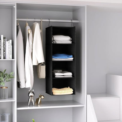Hanging Closet Organizer, Easy Mount Foldable 4-Shelf Hanging Closet Wardrobe