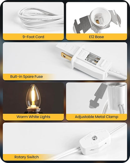 2Pack Christmas Village Lights, Decoration String Lights 12Ft with 6 C7 LED Bulbs, Warm White, with Socket and Switch, for Christmas Snow House,Pumpkin Crafts,Holiday Decoration W04VLP205