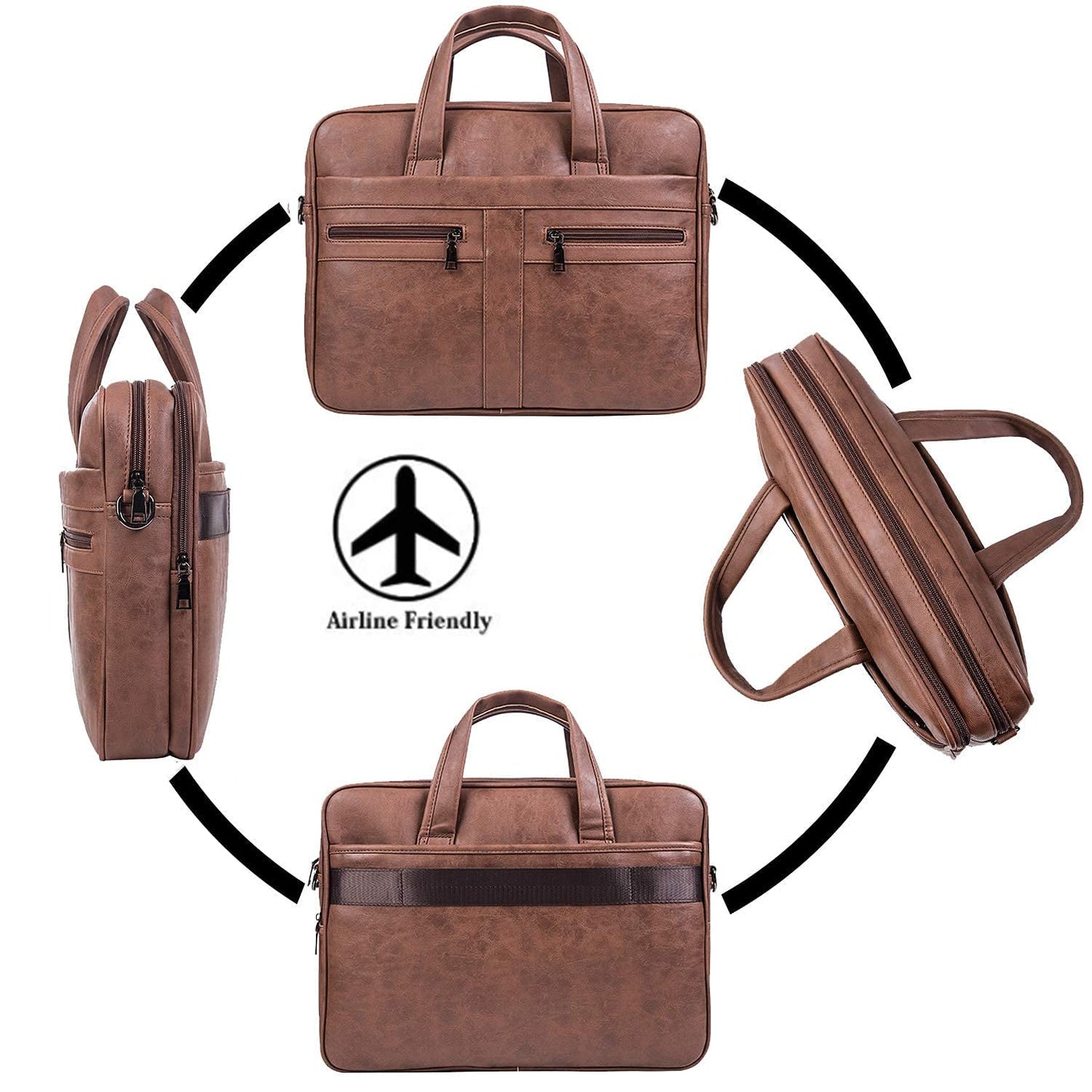 seyfocnia Men's Leather Messenger Bag, 17.3 Inches Laptop Briefcase Business Satchel Computer Handbag Shoulder Bag for Men-Brown