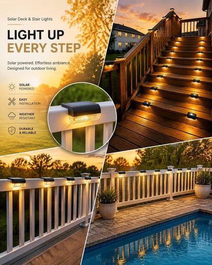 Herzila 16 Pack Solar Deck Lights Outdoor, Solar Step Lights Led Solar Lights for Outdoor Stairs, 3000K Warm White, Auto Dusk-to-Dawn, Weatherproof, Low Profile, for Fence Deck Railing Patio