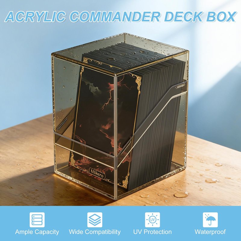 Mlikero Card Deck Cases, 6 Pack Acrylic Commander Deck Box Holding 100+ Sleeved Cards with 6 Dividers, Sturdy Card Storage Box Fit for MTG, TCG, Sports Cards (Black)