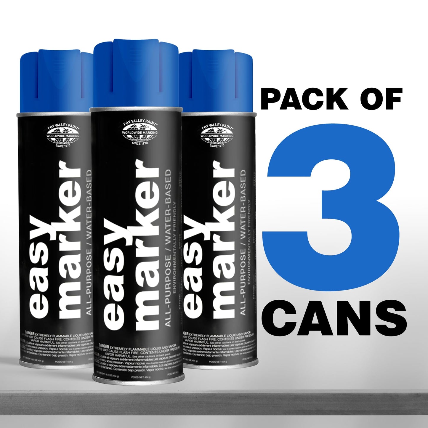 Fox Valley Easy Marker Inverted Marking Spray Paint, Blue APWA - 18 oz (Pack of 3), Upside Down Marking Paint for Grass & Tree Marking, Parking Lot, Quick Drying & Durable