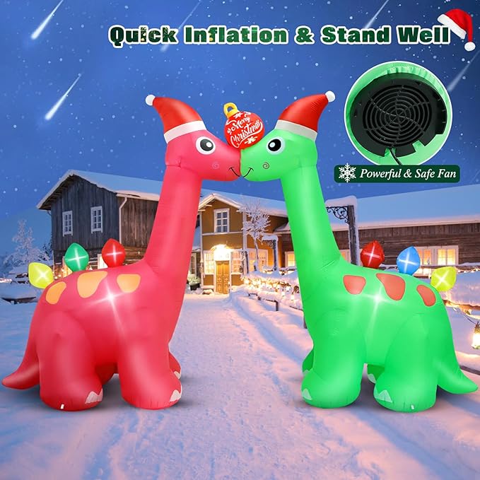 FunFanso 14 FT Long Christmas Inflatable Decoration Two Dinosaurs Archway with Xmas Ball, Giant Blow up Dinosaurs with Powerful Blower, Huge Outdoor Decor Built-in LED Lights for Garden Yard Holiday
