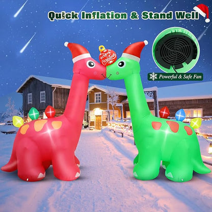 FunFanso 14 FT Long Christmas Inflatable Decoration Two Dinosaurs Archway with Xmas Ball, Giant Blow up Dinosaurs with Powerful Blower, Huge Outdoor Decor Built-in LED Lights for Garden Yard Holiday