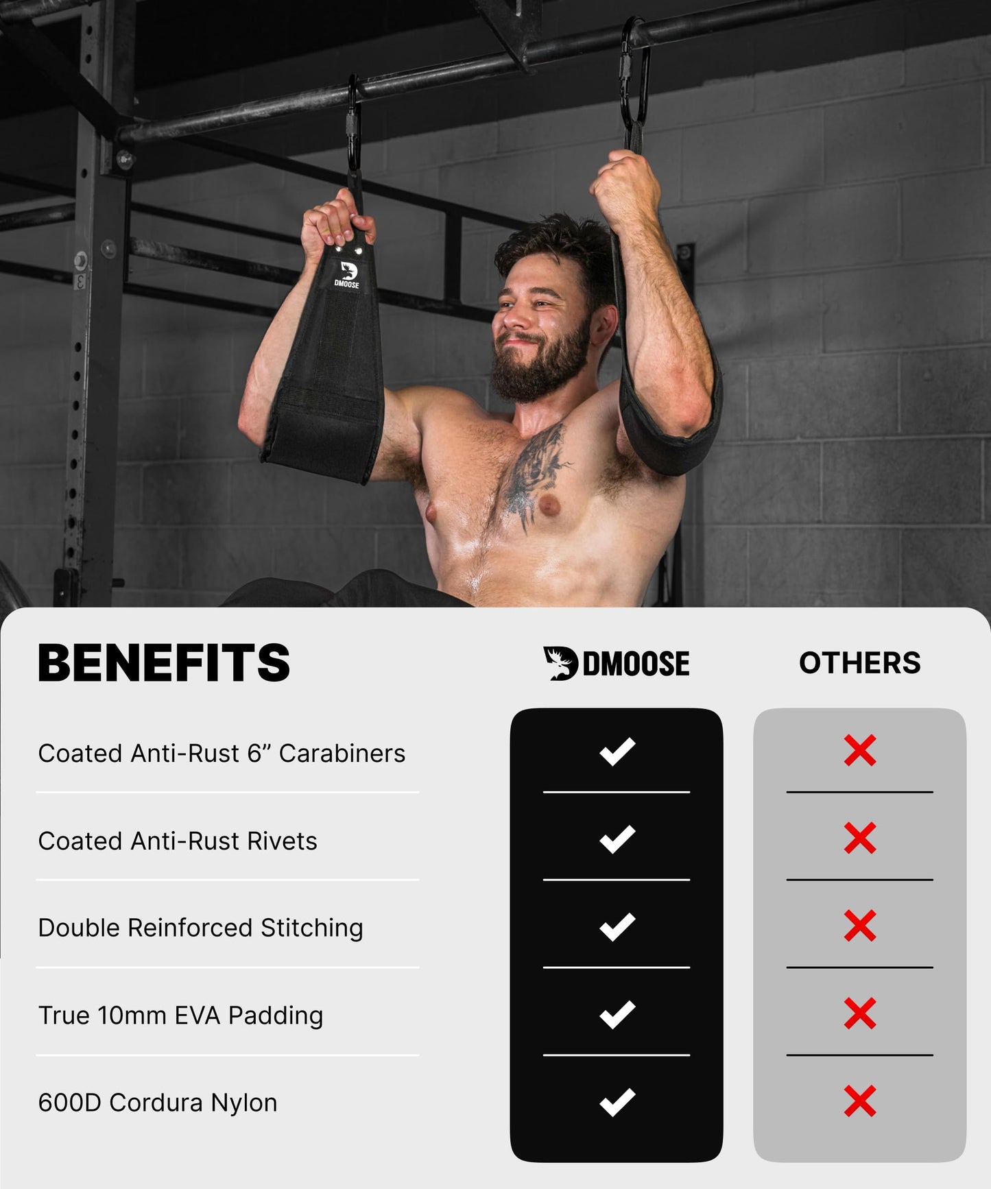 DMoose Fitness Premium Ab Straps for Abdominal Muscle Building, Arm Support for Ab Workout, Hanging Ab Straps for Pull Up Bar Attachment, Ab Exercise Gym pullup Equipment for Men Women (Grey)