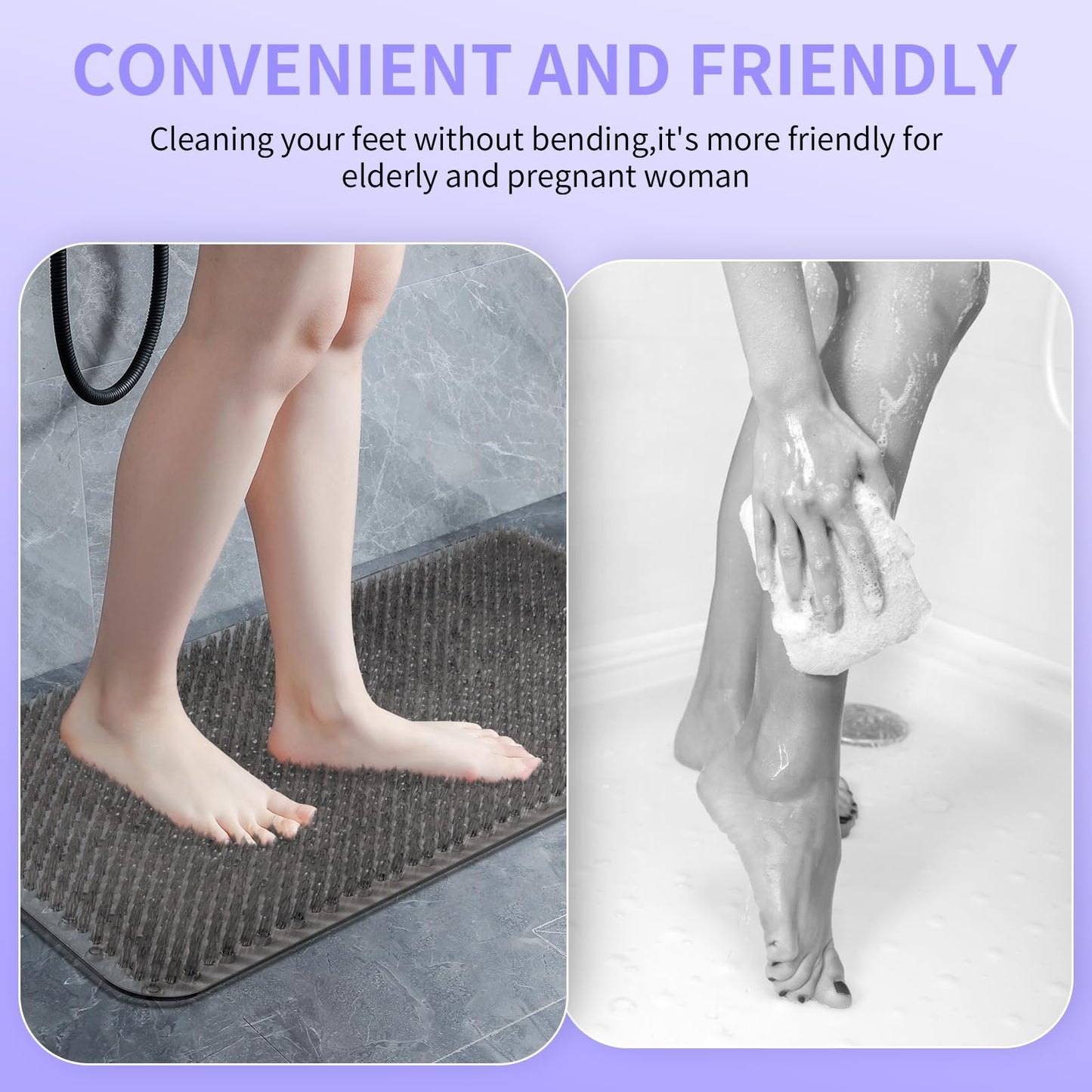Yolife Shower Foot Scrubber Mat, Anti-Slip Bath Mat with Scrub Bristles, Soft Shower Foot Massager with Strong Suction Cups for Soothe Achy Feet, 25.6" x 13.4"
