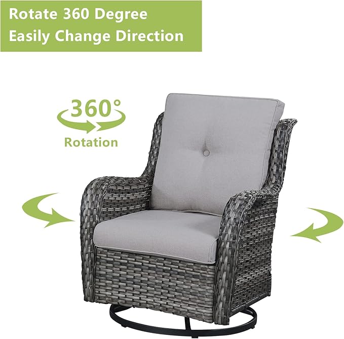 Rilyson Wicker Patio Furniture Set - 7 Piece Rattan Outdoor Sectional Conversation Sets with 2 Rocking Swivel Chairs,2 Ottomans,2 Sofa and 1 Coffee Table for Porch Deck Garden(Mixed Grey/Grey)