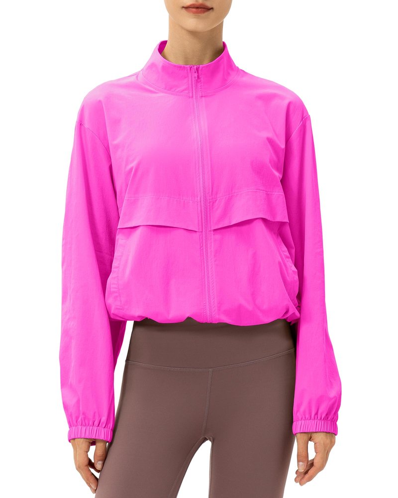 Locachy Women's Lightweight Zip Up Athletic Jacket Stand Collar Windproof Sun Protection Workout Outdoor Jacket Rose M