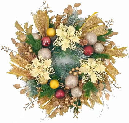 22inch Christams Wreath for Front Door, Artificial Gold Sparkling Flower Wreath, Class Gold Flower Ball Decoration, Used for Decorating Doors, Windows, Festive Hanging Decorations for Doors Mantel