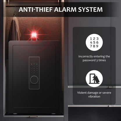 Marcree Safe, 3.0 Cubic Large Digital Home Cabinet Safe Box with Secret Compartment, Heavy Duty Security Safes for Money Document Valuable, Dual Alarm System, 2 Adjustable Shelf, Key & File Holder