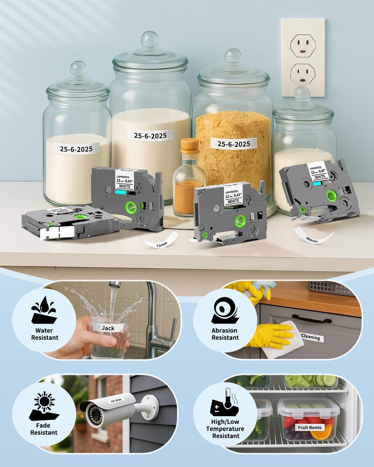 Label Maker Tape Replacement for Brother P Touch Label Tape 12mm 0.47 Laminated White TZe-231 TZe231 TZe TZ Label Maker Refills for Brother PT-D220 D210 H110 D410 D610BT, 12mm x 8m, 6-Pack