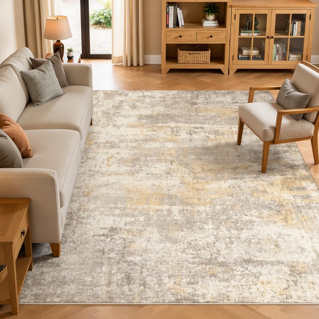 cotiled Abstract 8x10 Area Rug Soft Neutral Non Slip Carpet
